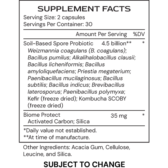 Terra µBiomic - supplement facts - subject to change