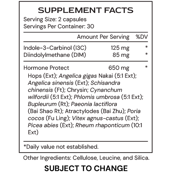 HormoneGenic - supplement facts - subject to change