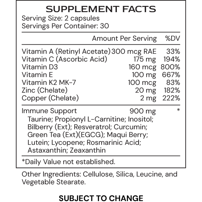 ImmuneGenic - supplement facts - subject to change