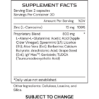 MucosaGenic - supplement facts - subject to change