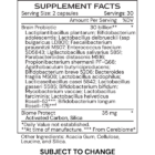 Neuro µBiomic - supplement facts - subject to change