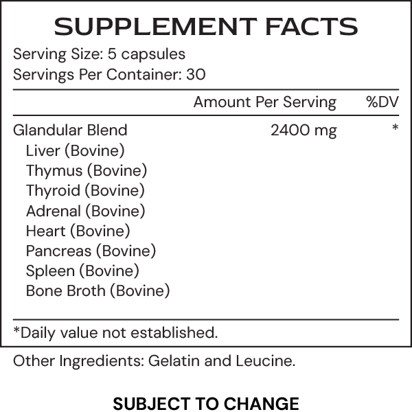 OrganGenic - supplement facts - J23 subject to change